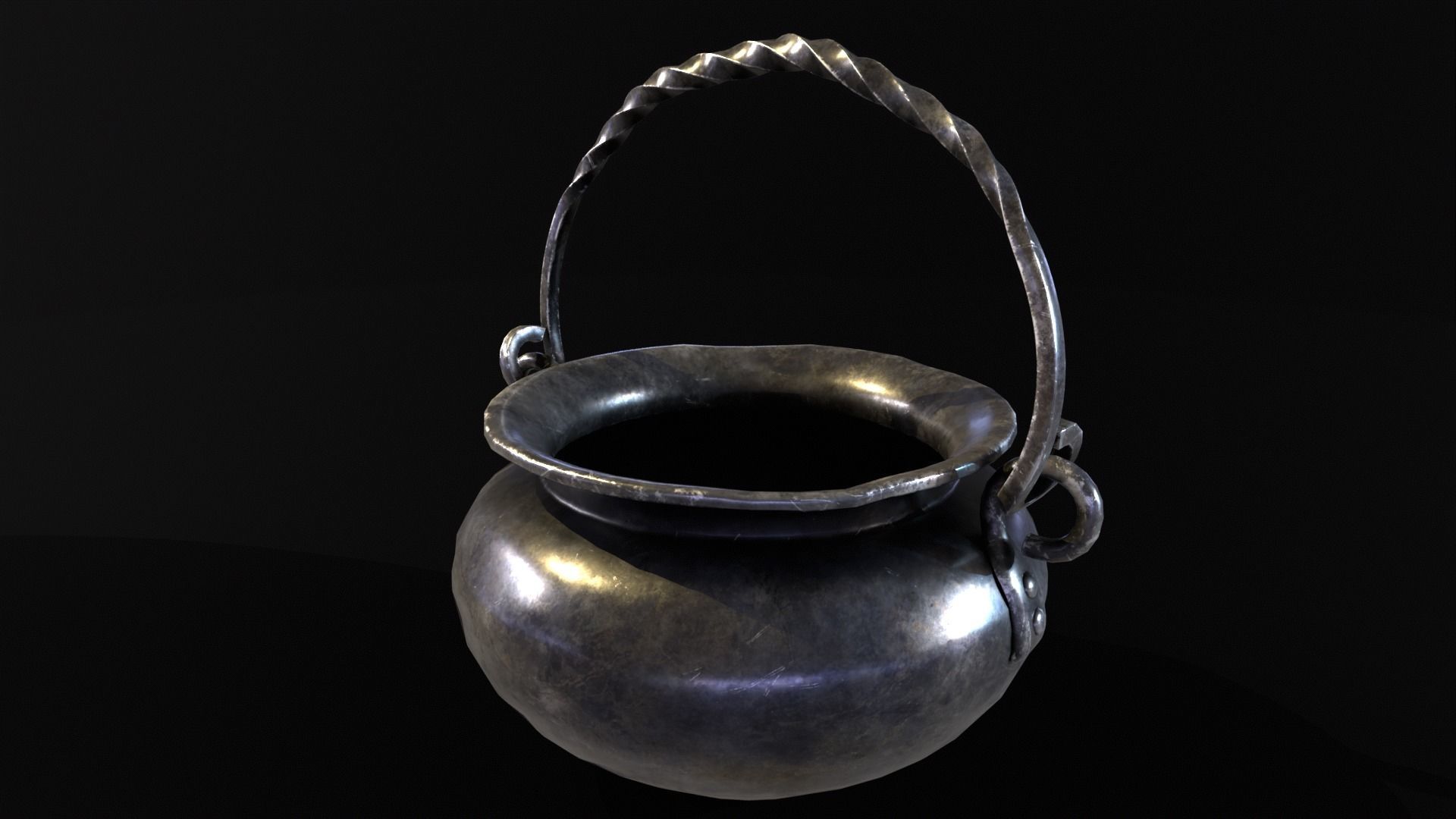 Medieval Iron Cauldron Low-poly 3D model_8