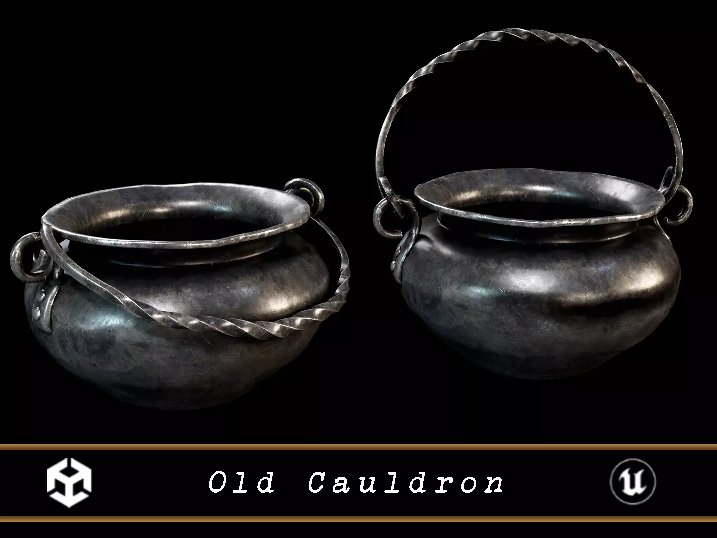 Medieval Iron Cauldron Low-poly 3D model_0