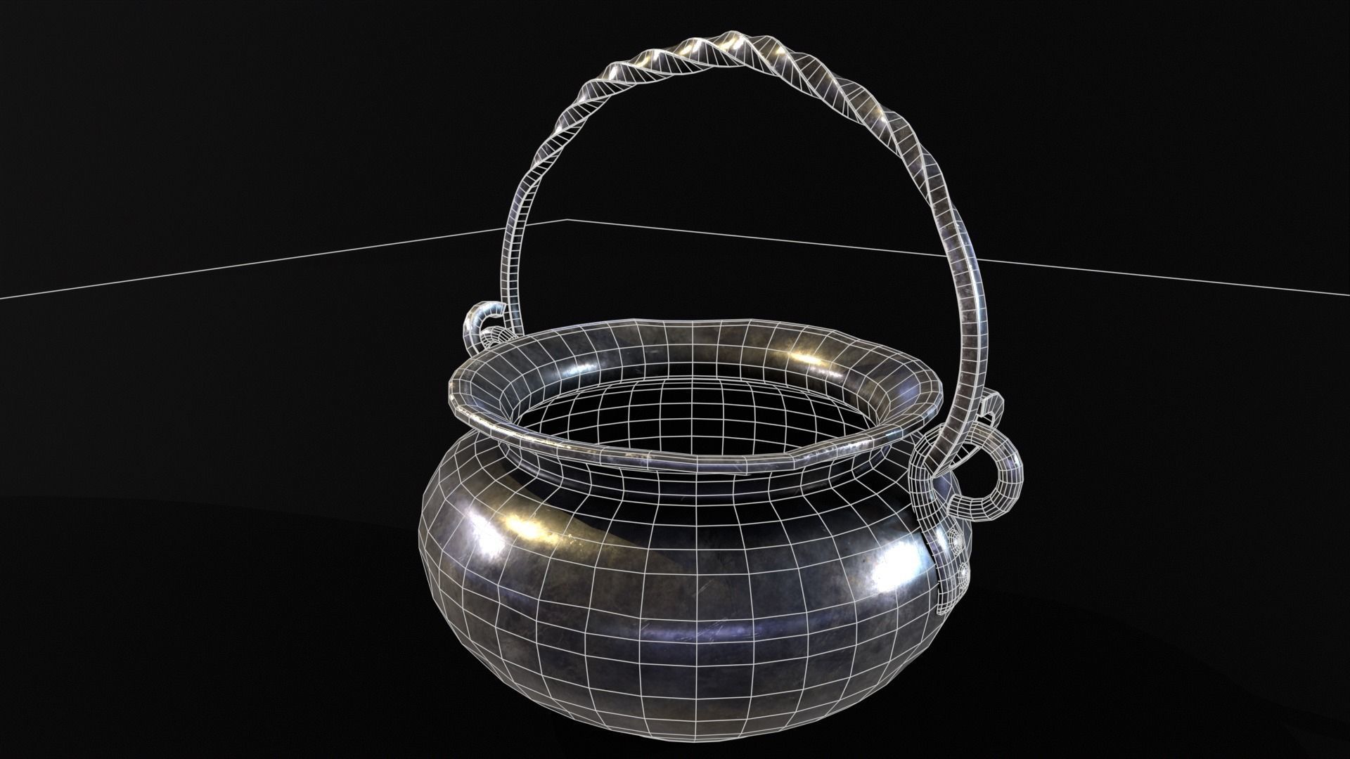 Medieval Iron Cauldron Low-poly 3D model_9