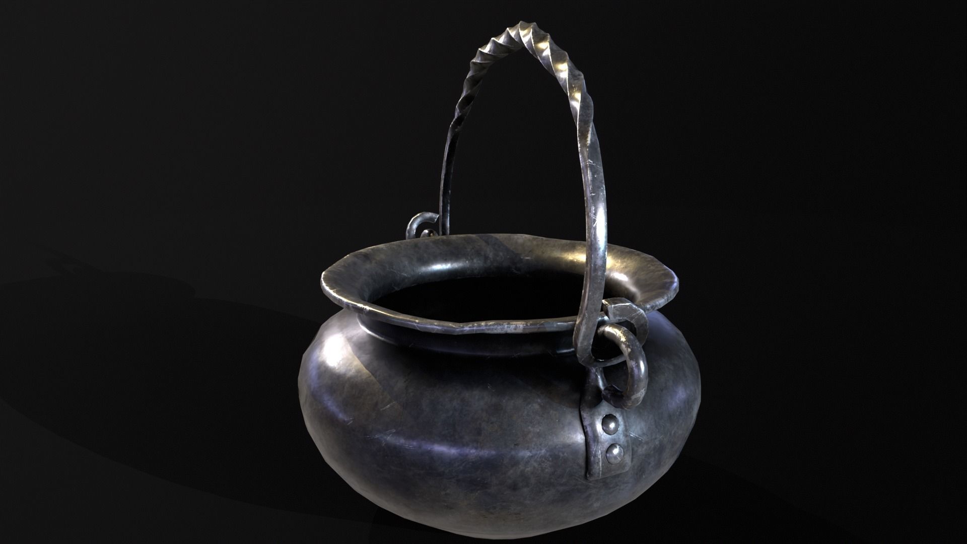 Medieval Iron Cauldron Low-poly 3D model_10