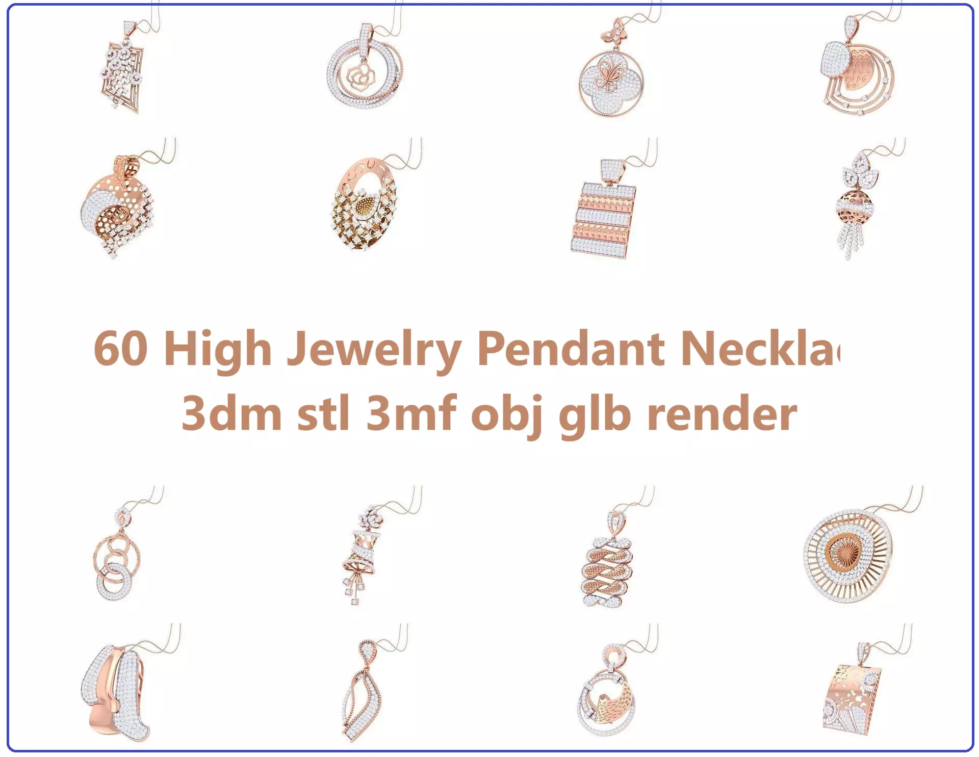 60 High Jewelry Pendant Necklace 3dm stl 3mf obj glb render 3D Model Collection_0