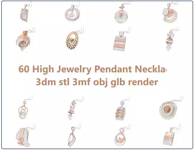 60 High Jewelry Pendant Necklace 3dm stl 3mf obj glb render 3D Model Collection