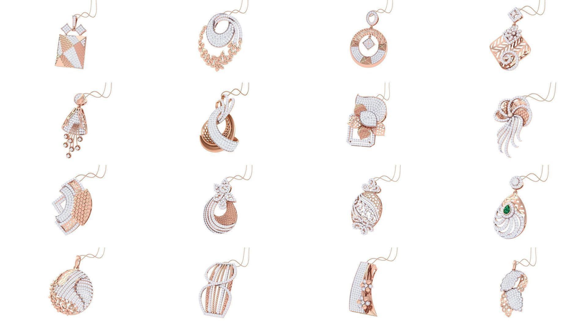 60 High Jewelry Pendant Necklace 3dm stl 3mf obj glb render 3D Model Collection_1