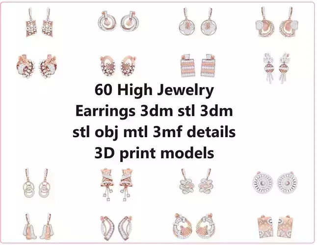 60 High Jewelry Earrings 3dm obj gltf glb mtl 3mf details