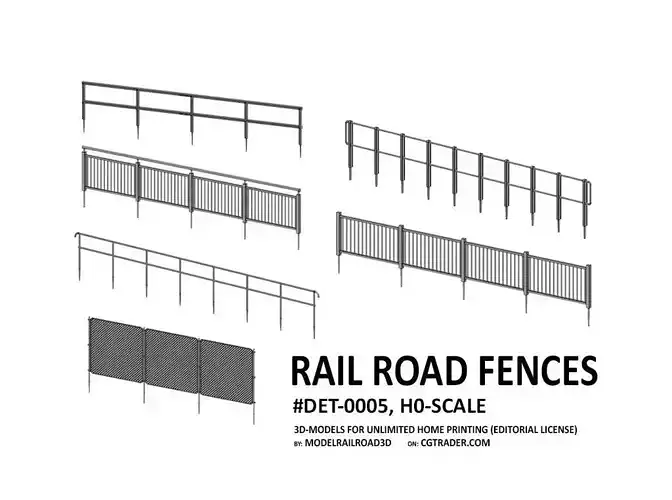 DET-0005 Railroad steel fence set H0-scale 6 items 3D print model