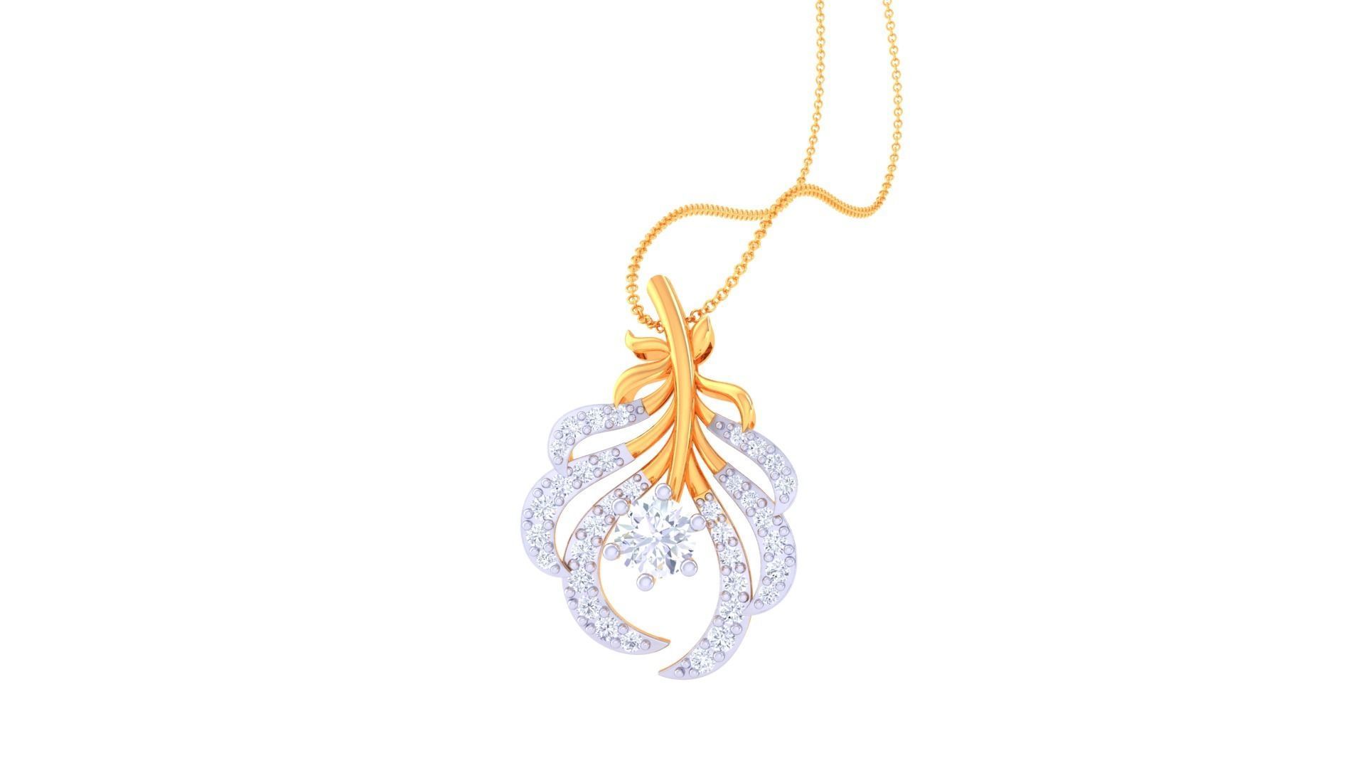 Solitaire Leaves High Jewelry Pendant Necklace 3dm stl 3mf obj  3D print model_2
