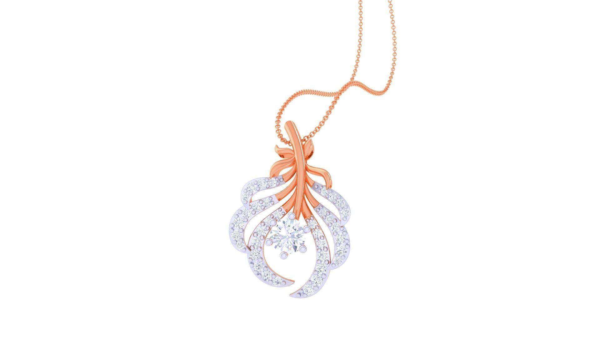Solitaire Leaves High Jewelry Pendant Necklace 3dm stl 3mf obj  3D print model_3