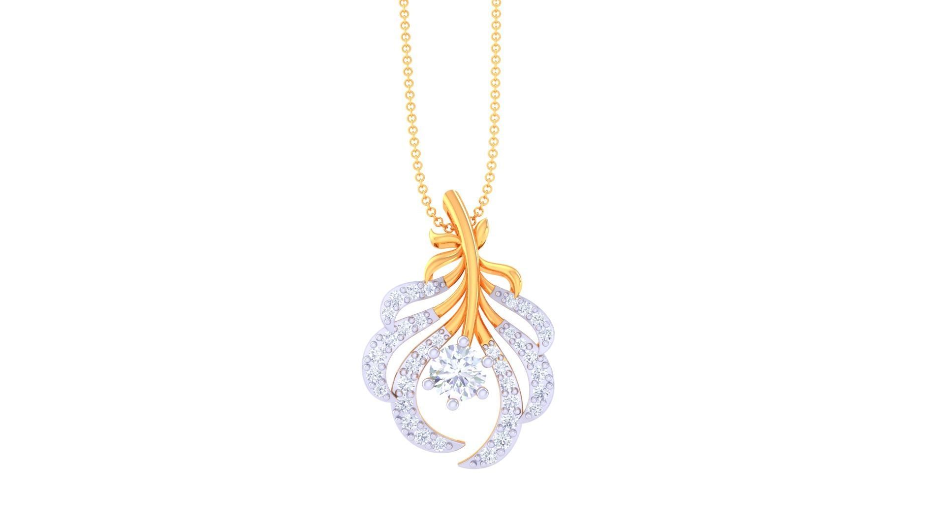 Solitaire Leaves High Jewelry Pendant Necklace 3dm stl 3mf obj  3D print model_7