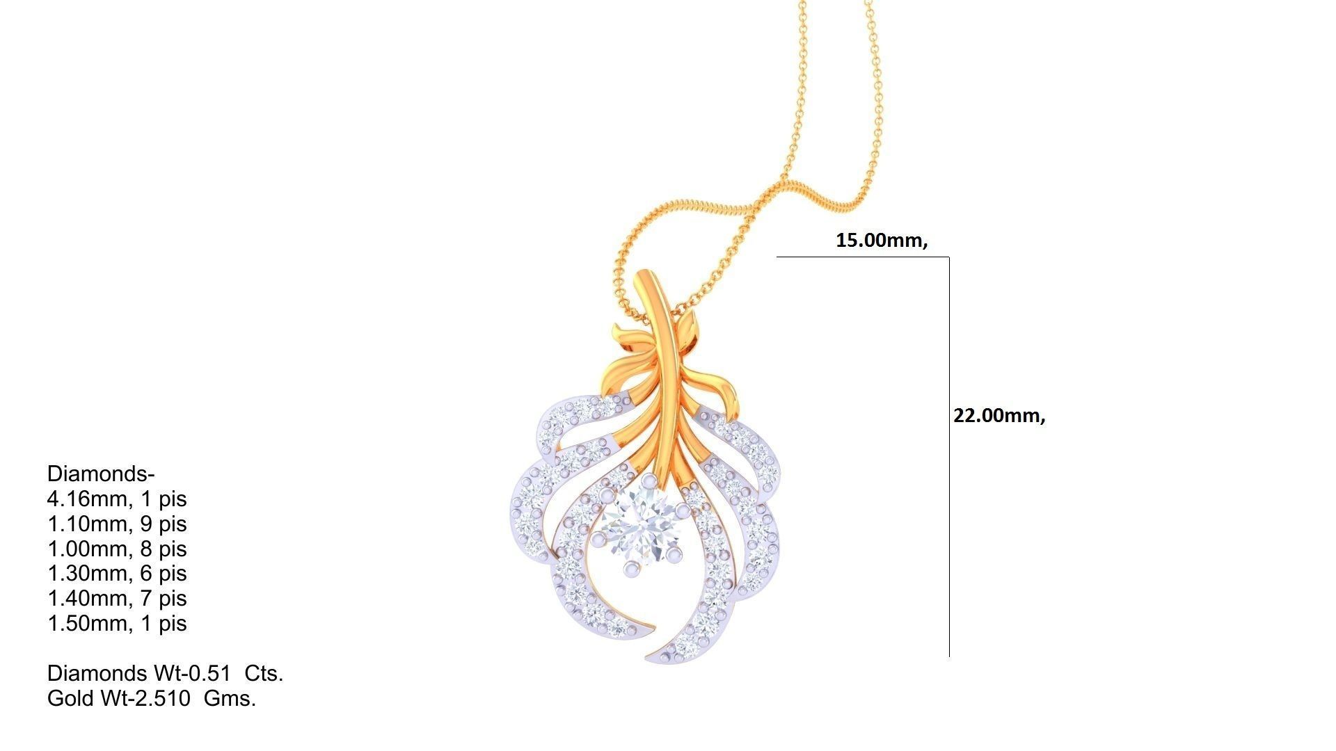 Solitaire Leaves High Jewelry Pendant Necklace 3dm stl 3mf obj  3D print model_1
