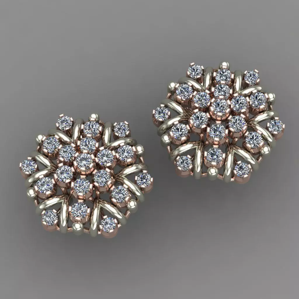 Rose Gold Diamond Earring 3D Print Model 3D print model_0