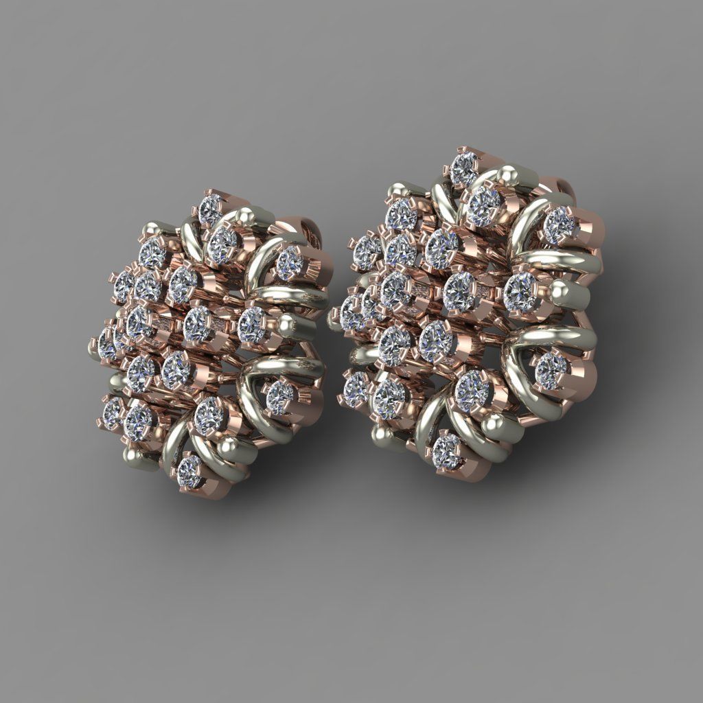 Rose Gold Diamond Earring 3D Print Model 3D print model_2