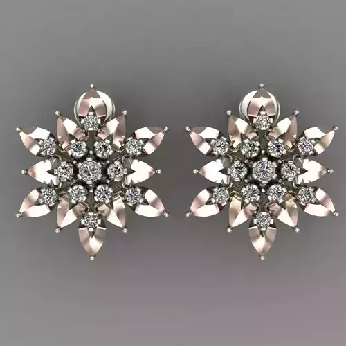  Rose Gold Diamond Earrings 3D Print Model