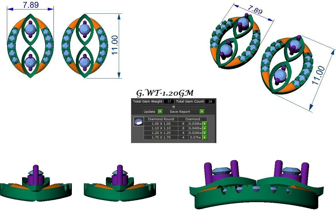 Light wt Women Diamond Earrings  3D print model_2