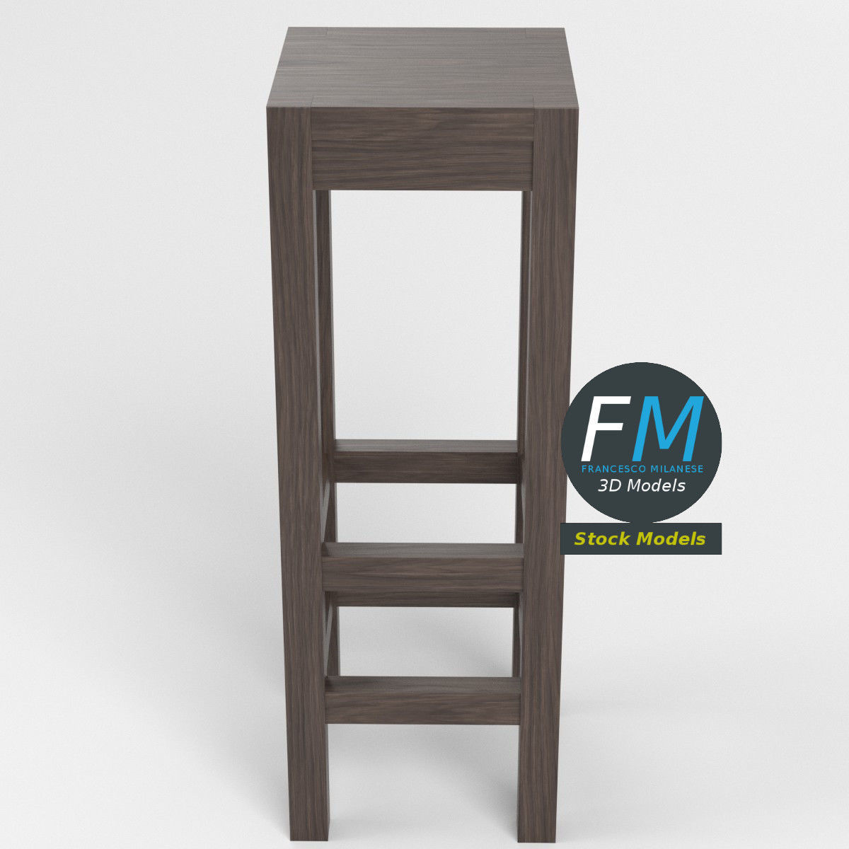 Wooden high stool 3D model_2