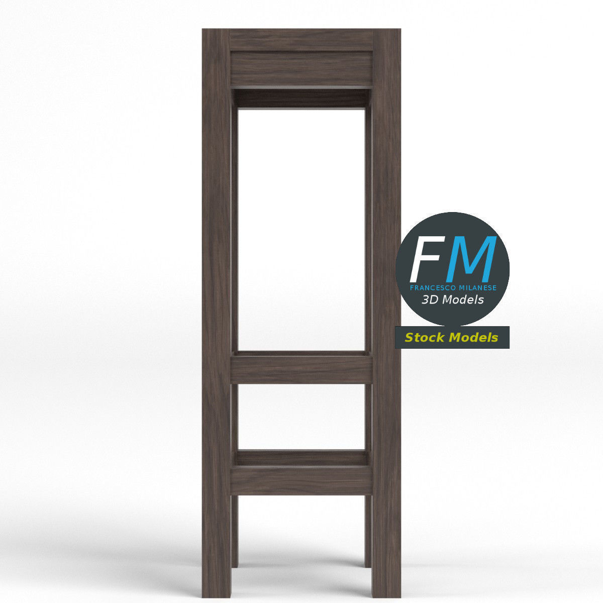 Wooden high stool 3D model_4