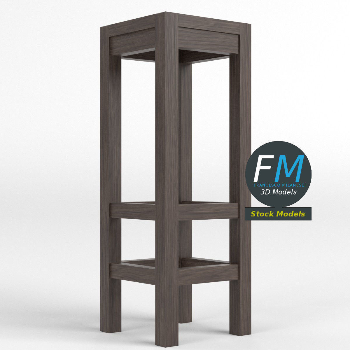 Wooden high stool 3D model_3