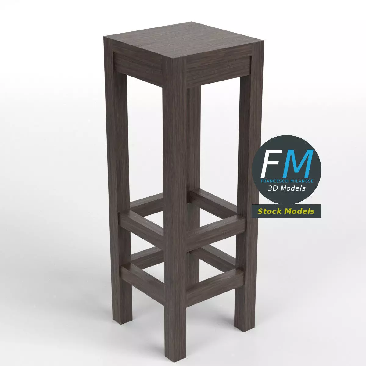 Wooden high stool 3D model_0
