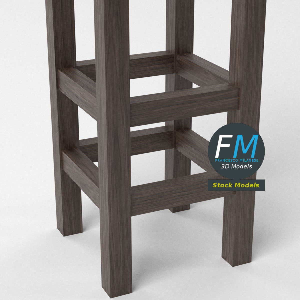 Wooden high stool 3D model_5