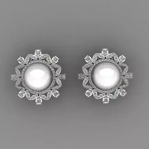  Diamond And Pearl Earrings 3D Print Model