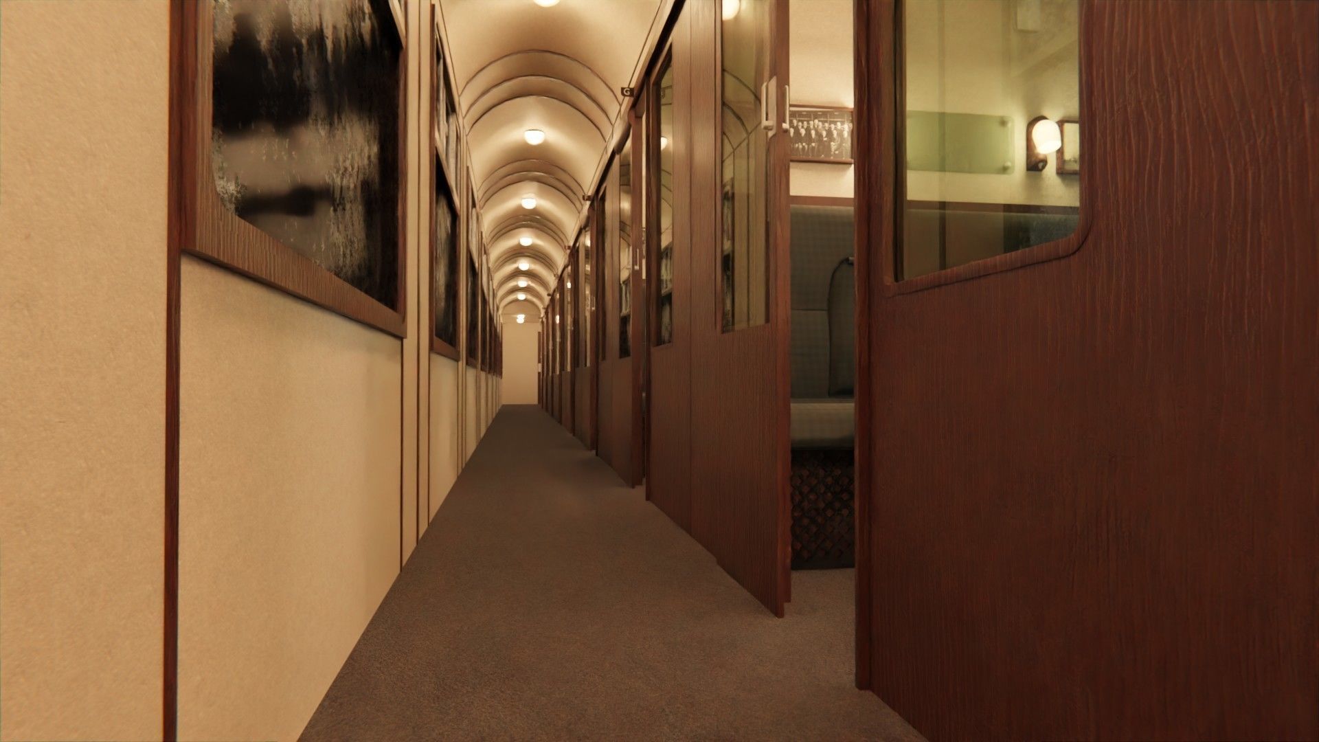 Rail train wagon compartment coach interior hogwarts express Low-poly 3D model_1