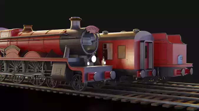 Train hogwarts express locomotive tender compartment coach 3D Model Collection