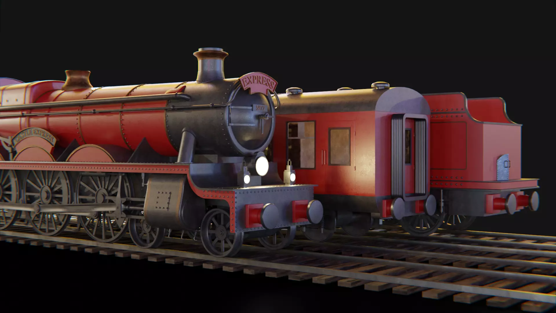 Train hogwarts express locomotive tender compartment coach 3D Model Collection_0