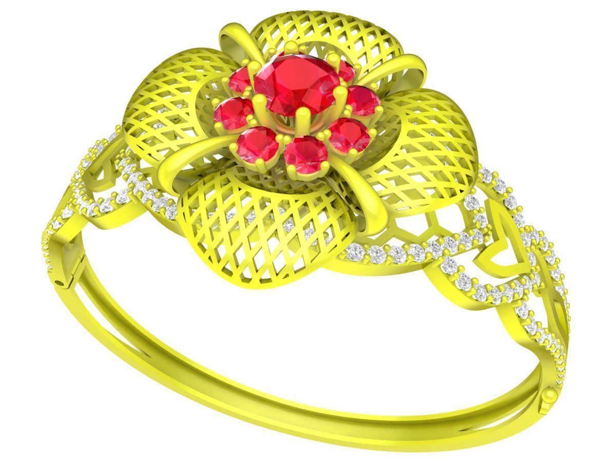 6393 ultra vision flower diamond bangle 3D print model_1