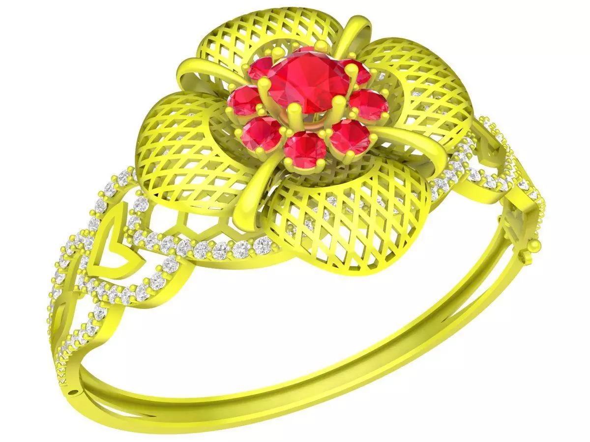 6393 ultra vision flower diamond bangle 3D print model_0