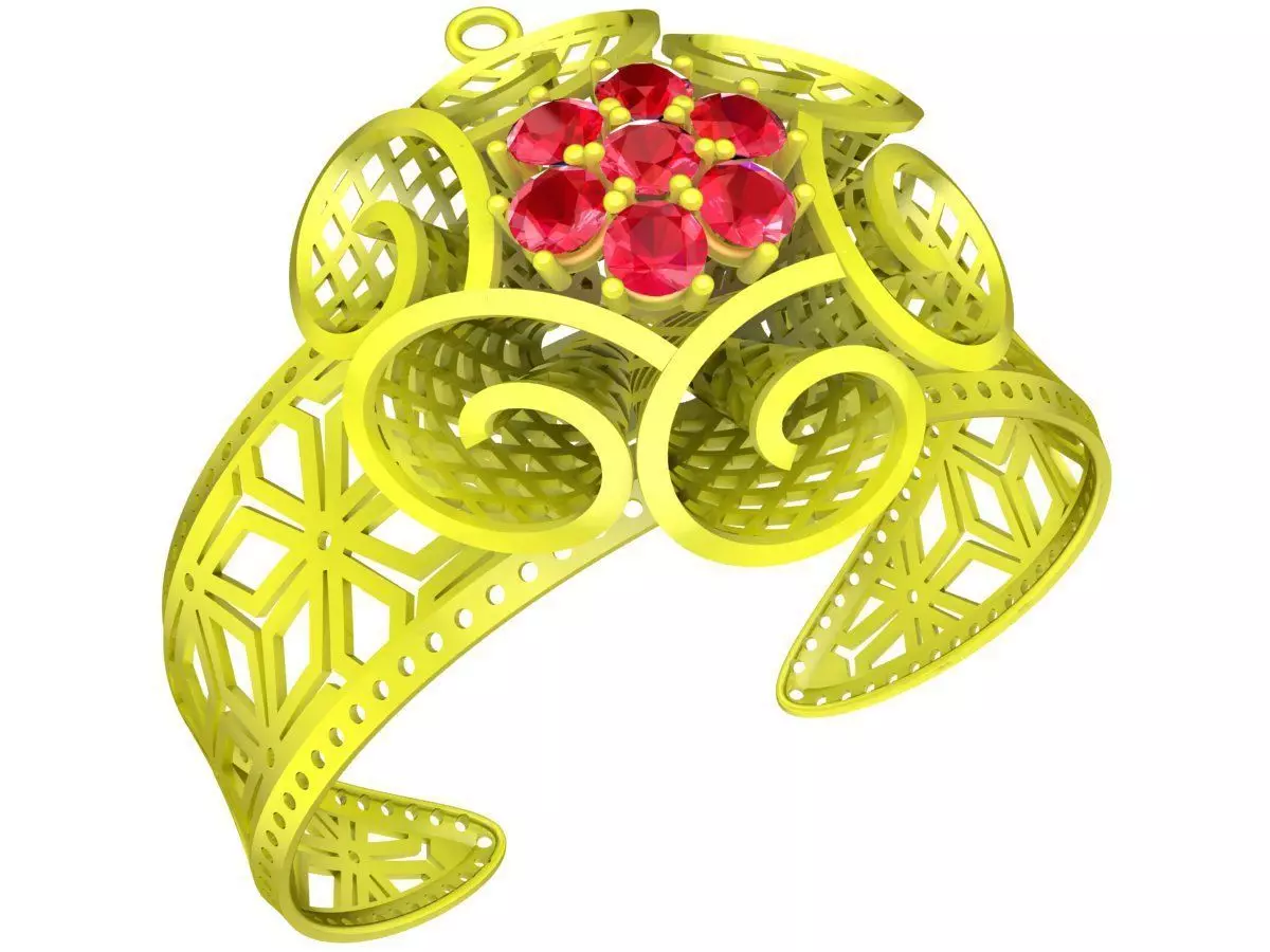 6396 ultra vision flower diamond bangle 3D print model_0