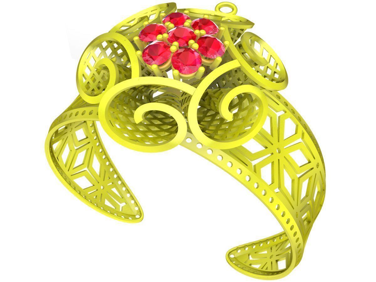 6396 ultra vision flower diamond bangle 3D print model_1