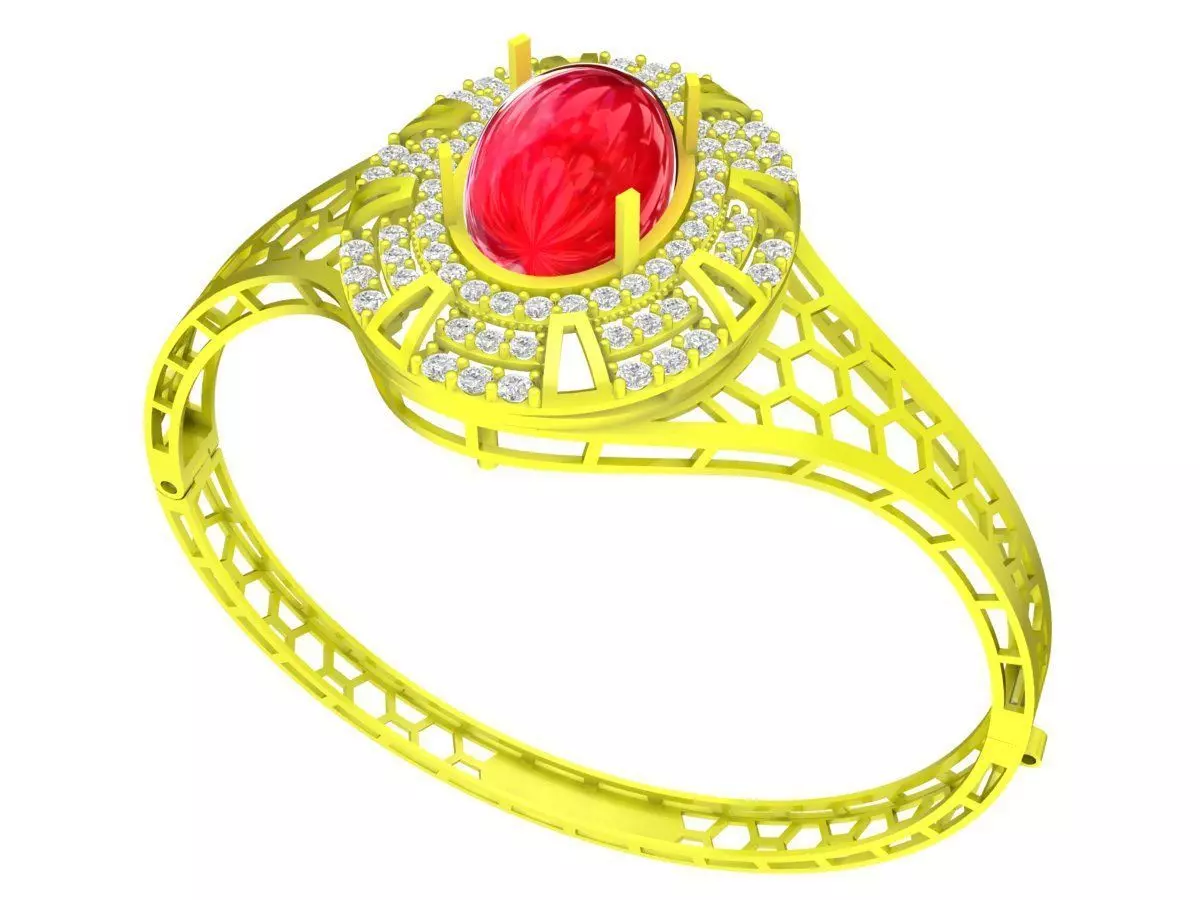 6398 oval ruby diamond women bangle 3D print model_0
