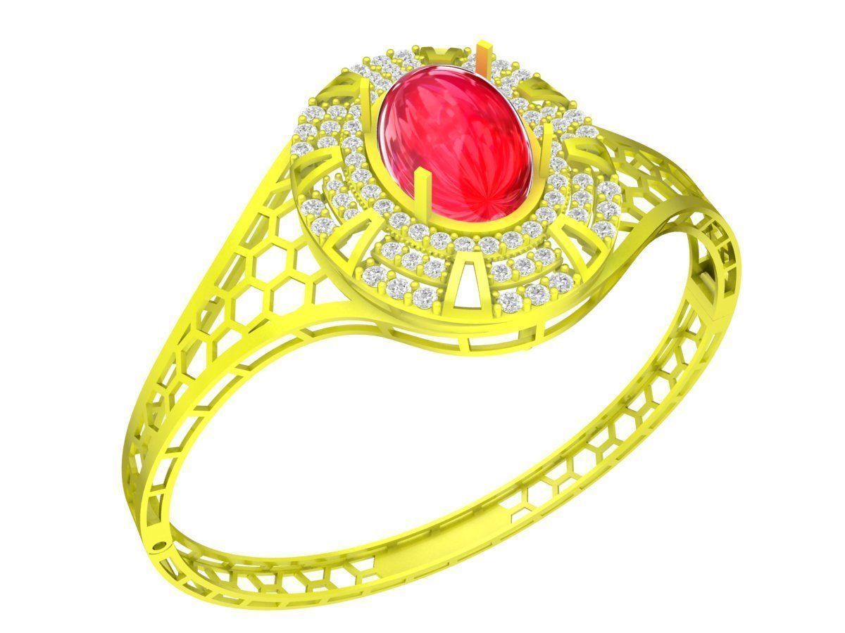 6398 oval ruby diamond women bangle 3D print model_4