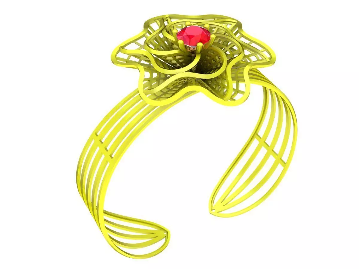 Sculptural Flower Cuff Ring 3D Jewelry Model 6408 3D print model