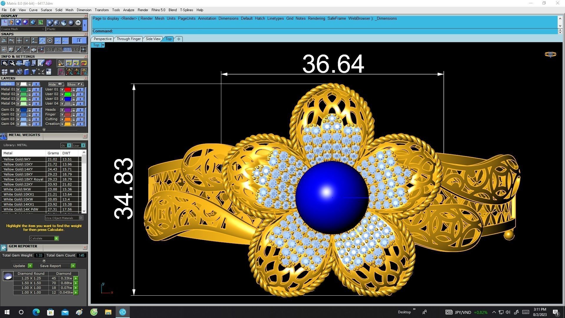 6417 Pear Flower Diamond Bangle 3D print model_5