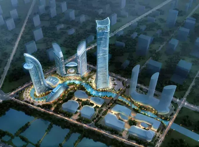 3Dmax fashion city commercial square building 310