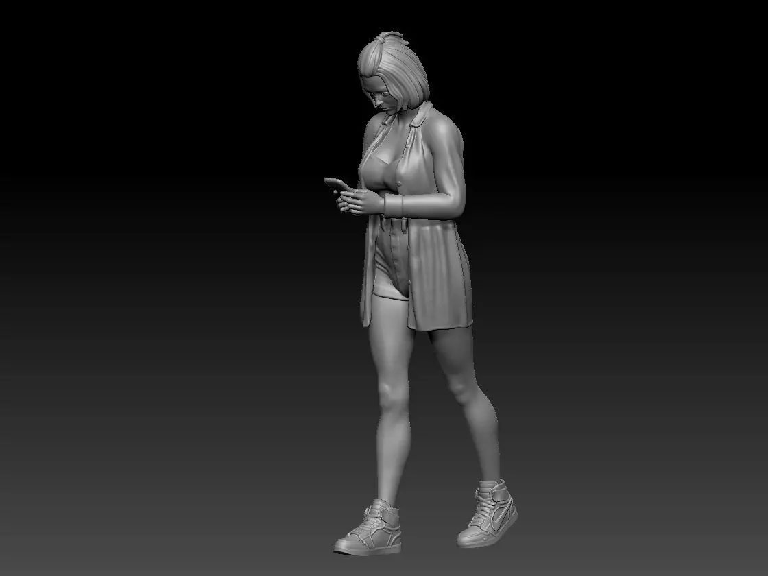 girl walking phone  3D print model_0