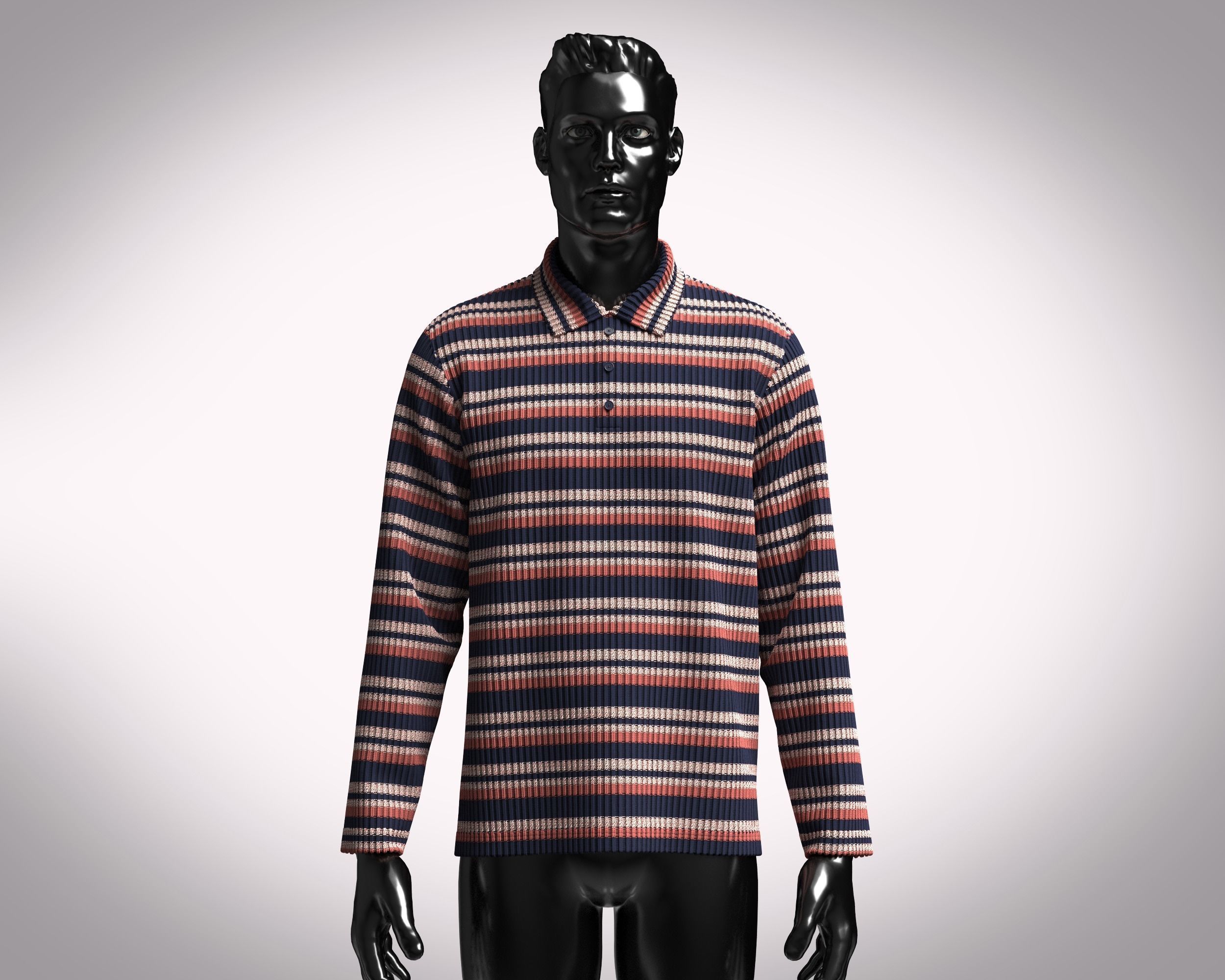 Mens Long Sleeve Knitted Polo 3D model_6