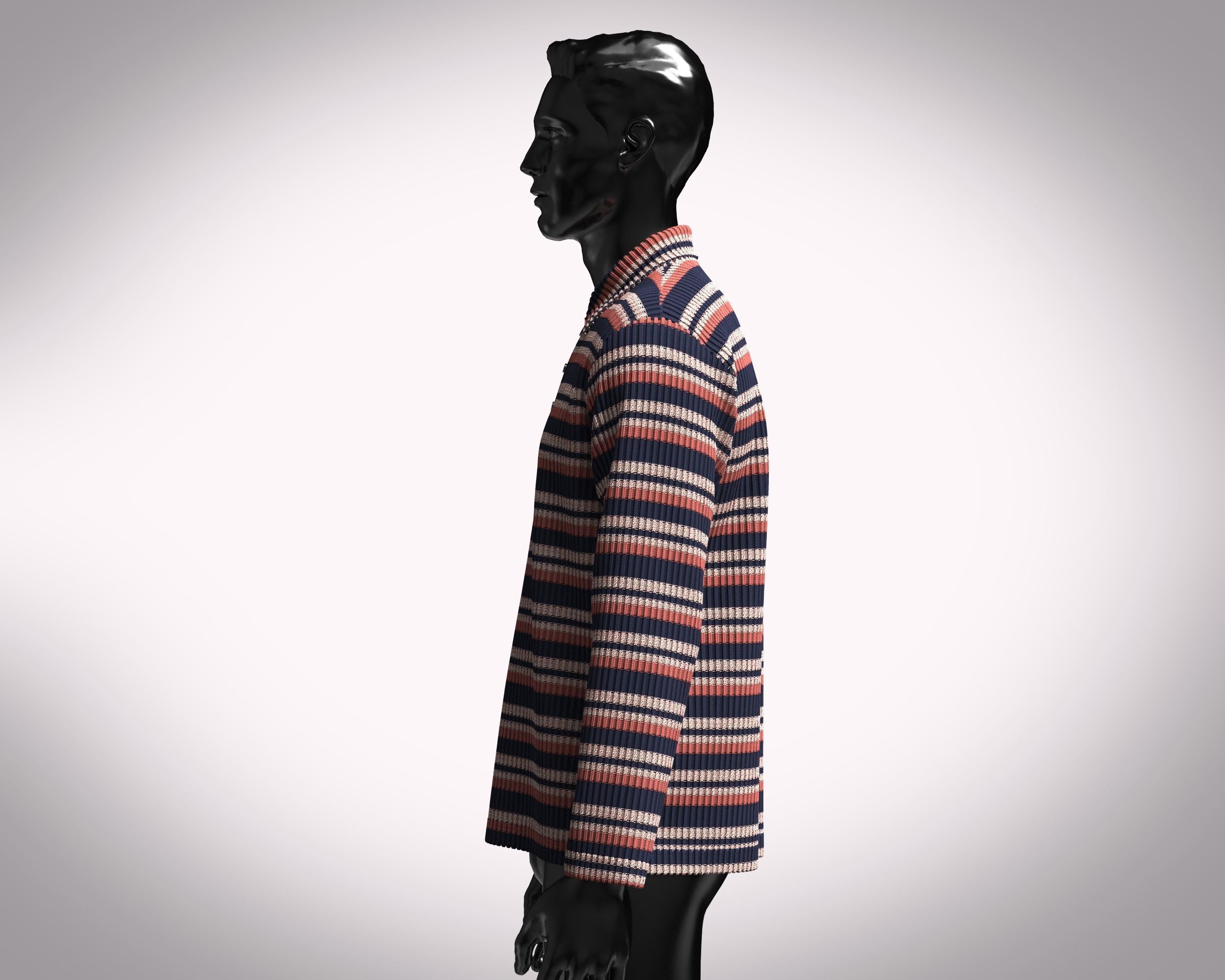 Mens Long Sleeve Knitted Polo 3D model_9