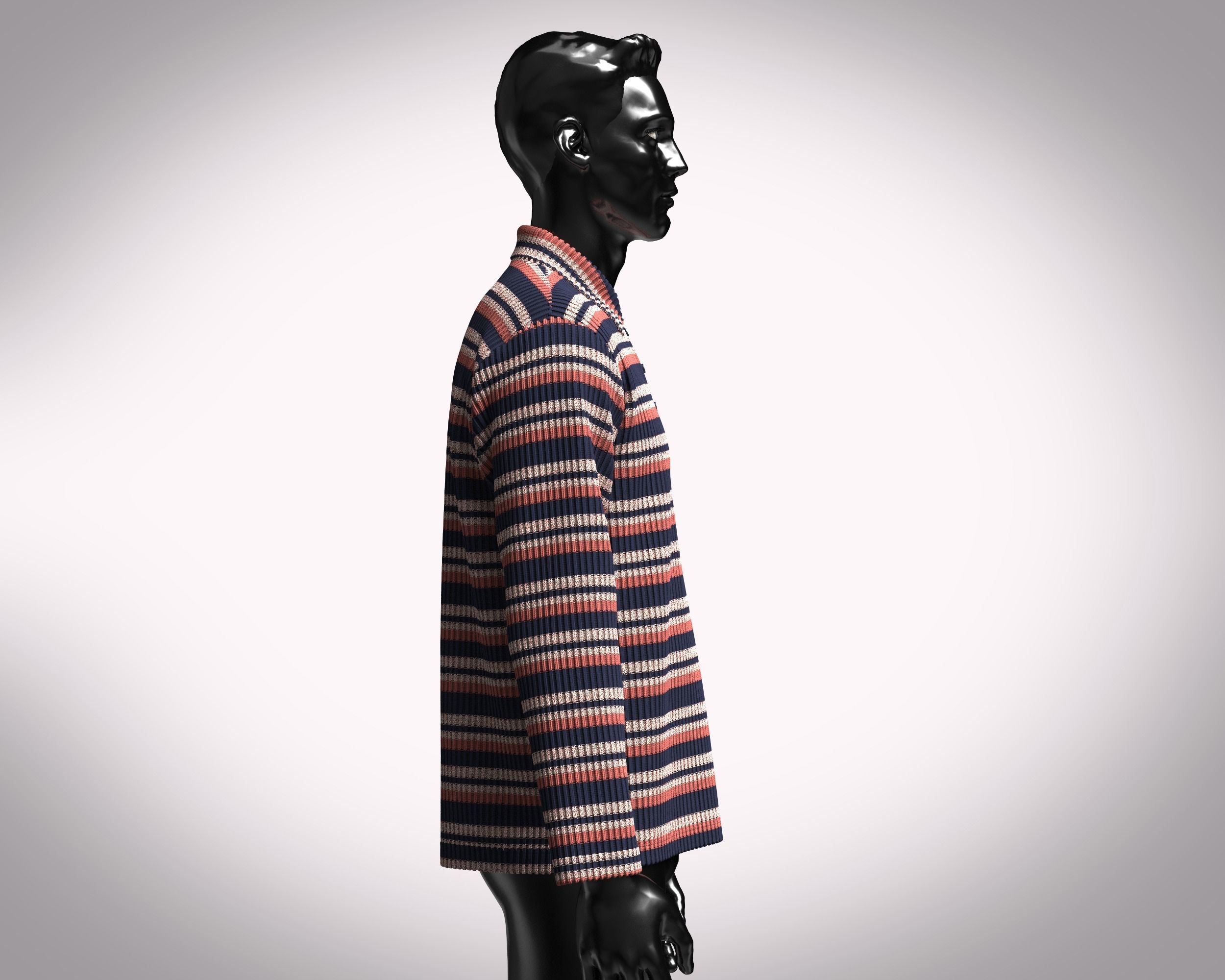 Mens Long Sleeve Knitted Polo 3D model_7