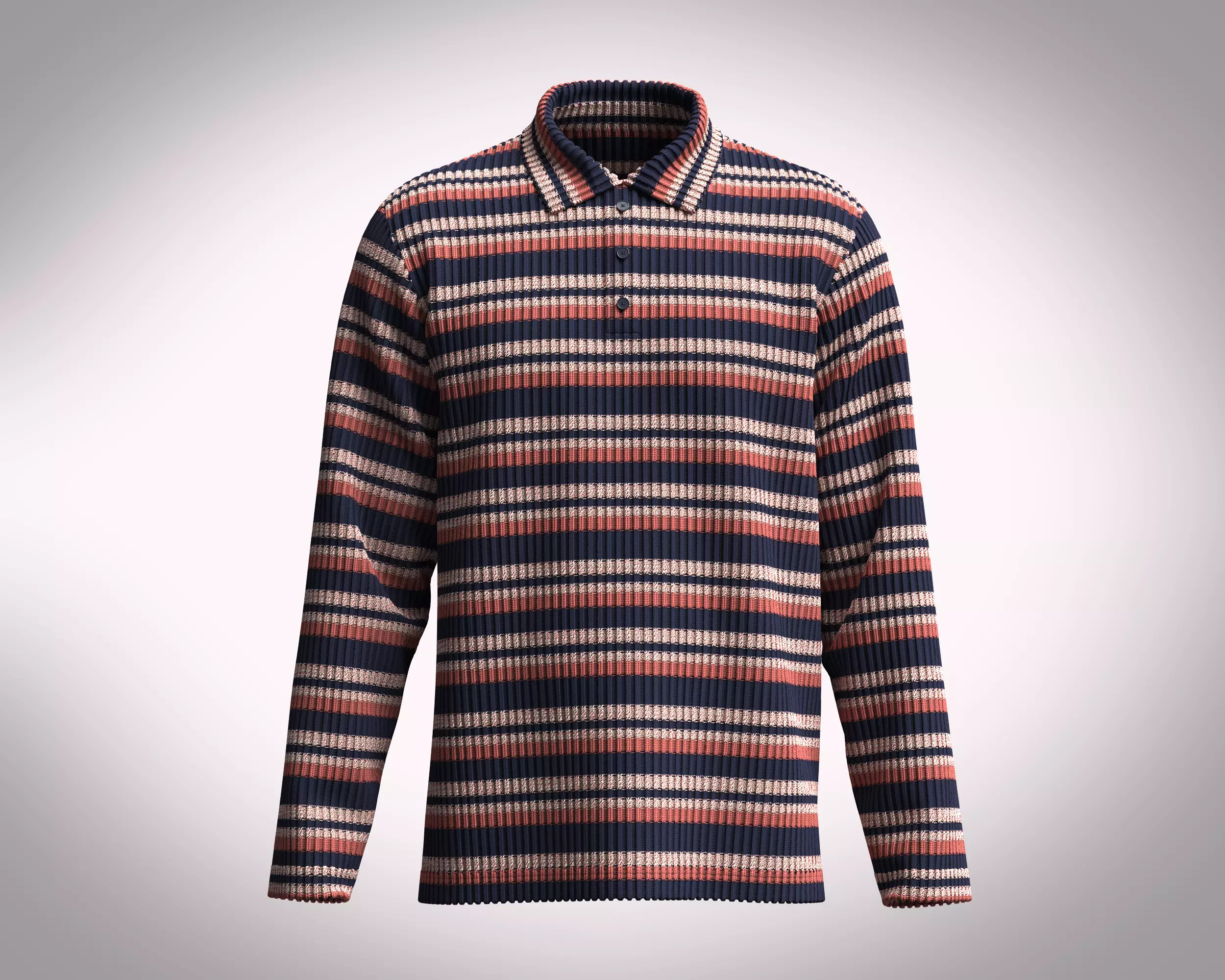 Mens Long Sleeve Knitted Polo 3D model_0