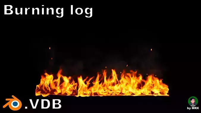 High-Resolution Burning log - vdb animated 3D model