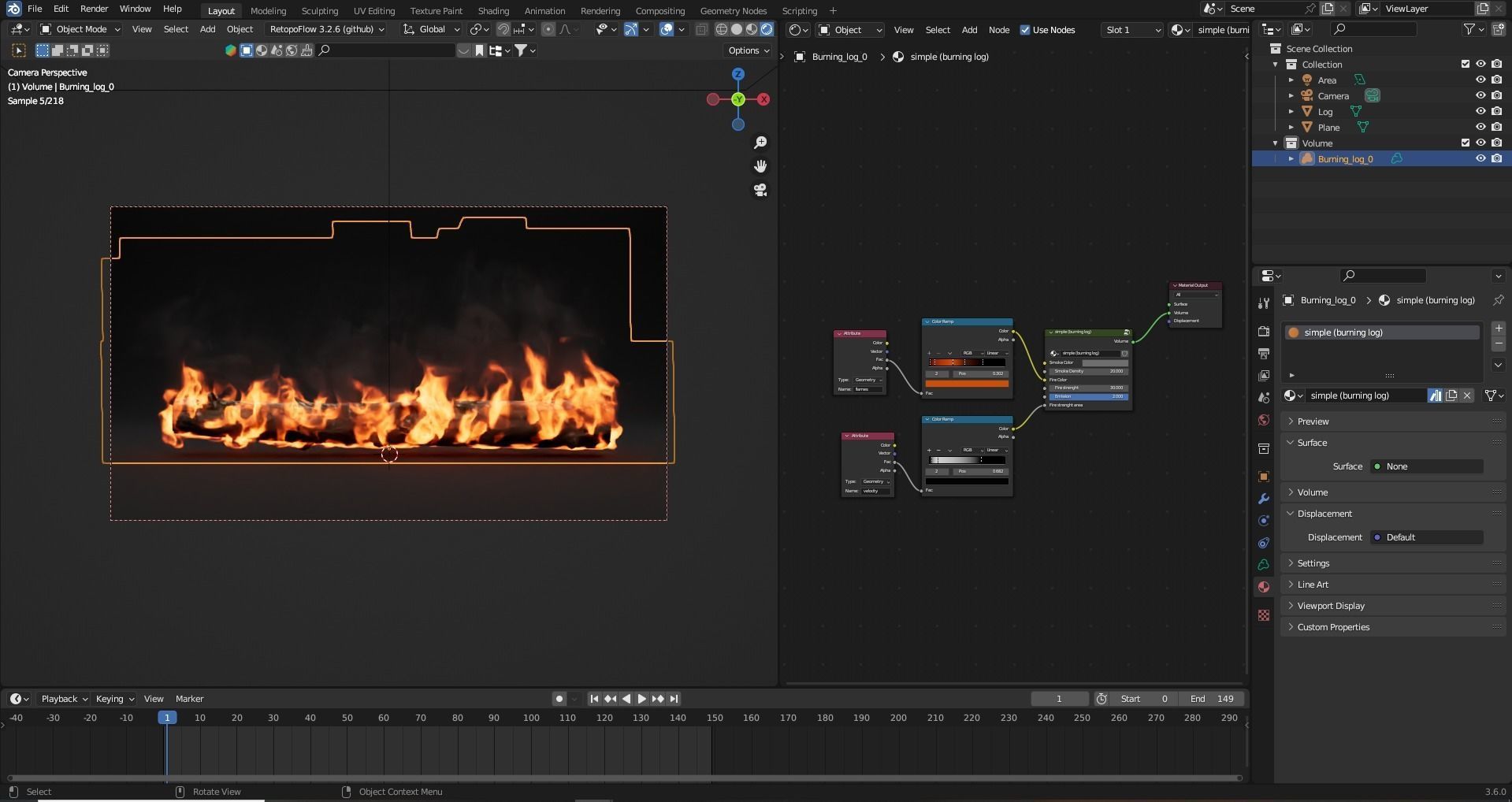 High-Resolution Burning log - vdb animated 3D model_5