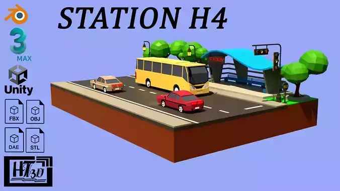 Bus Station H4 Low-poly 3D model