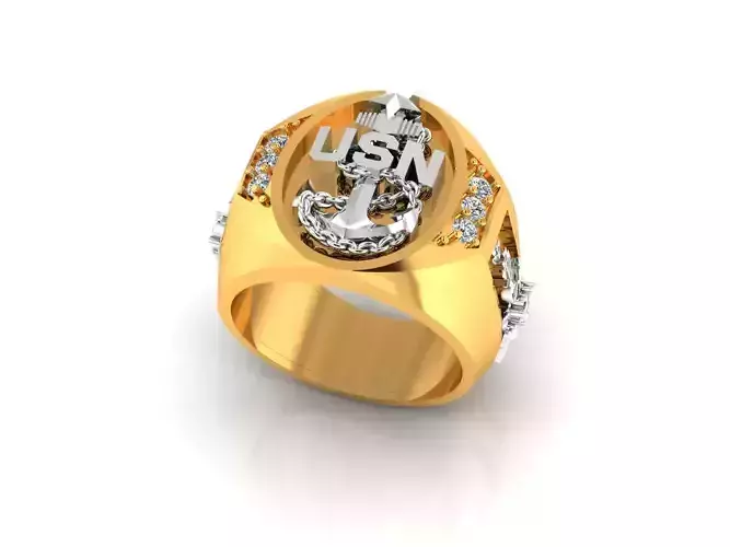 NAVY SEABEE USN ANCHOR ANTIQUE RING   