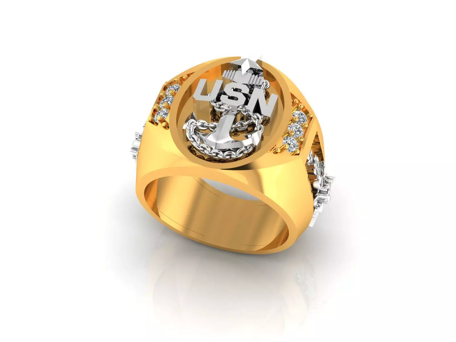 NAVY SEABEE USN ANCHOR ANTIQUE RING 3D print model
