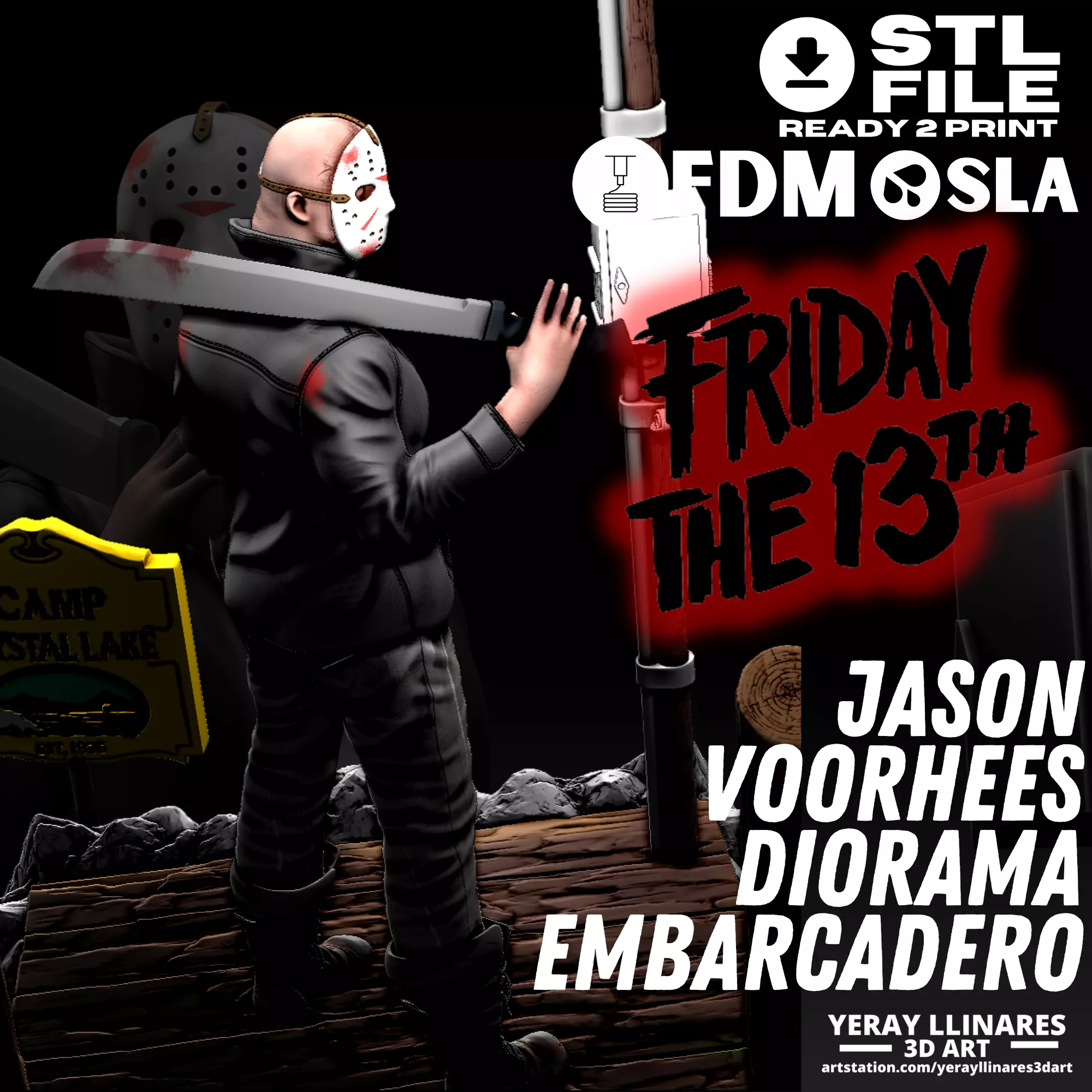 Jason Voorhees Diorama by Crystal Lake - 3D Printable 3D print model_0
