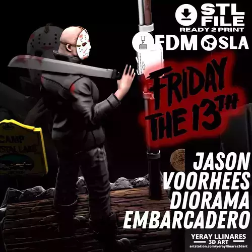 Jason Voorhees Diorama by Crystal Lake - 3D Printable 3D print model