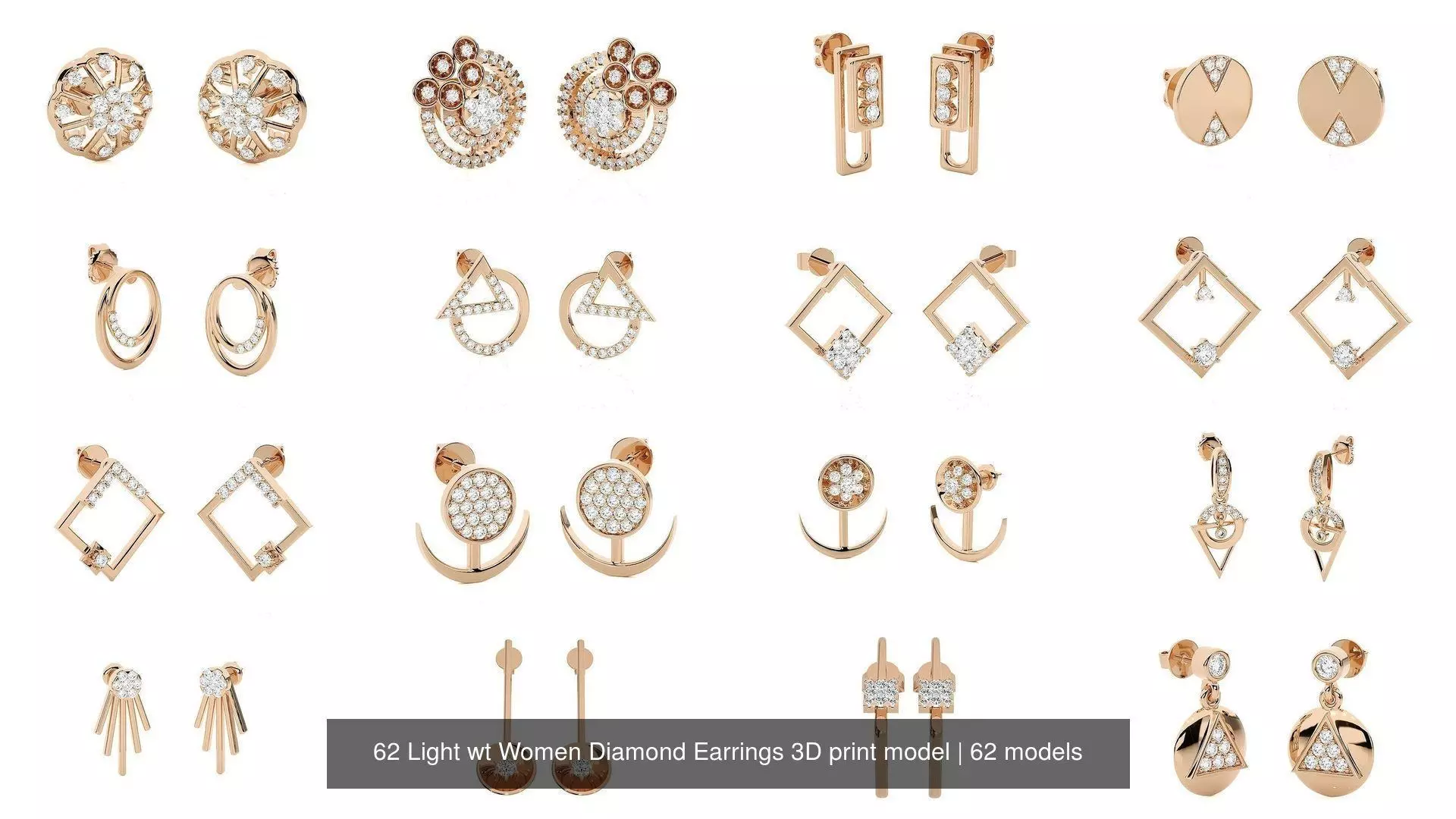 62 Light wt Women Diamond Earrings 3D print model 3D Model Collection_1