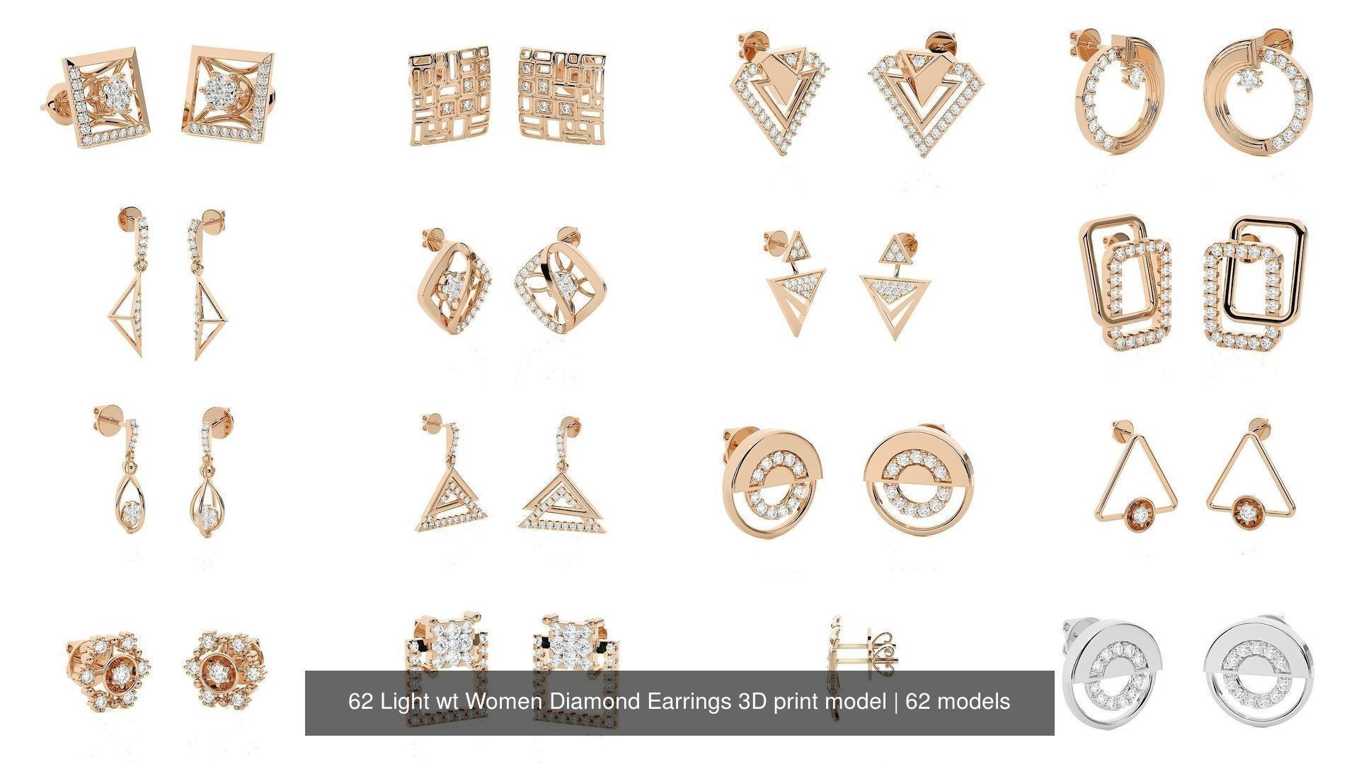 62 Light wt Women Diamond Earrings 3D print model 3D Model Collection_6