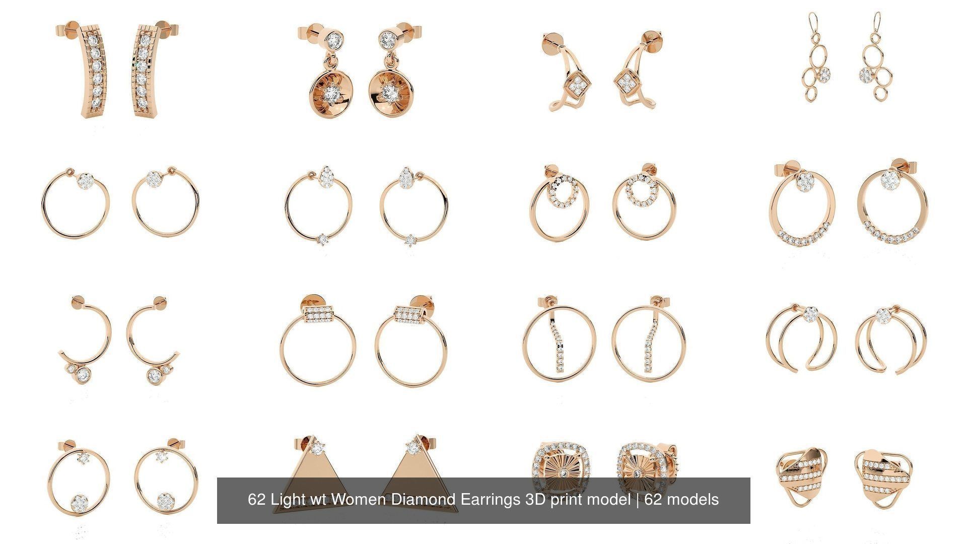 62 Light wt Women Diamond Earrings 3D print model 3D Model Collection_2